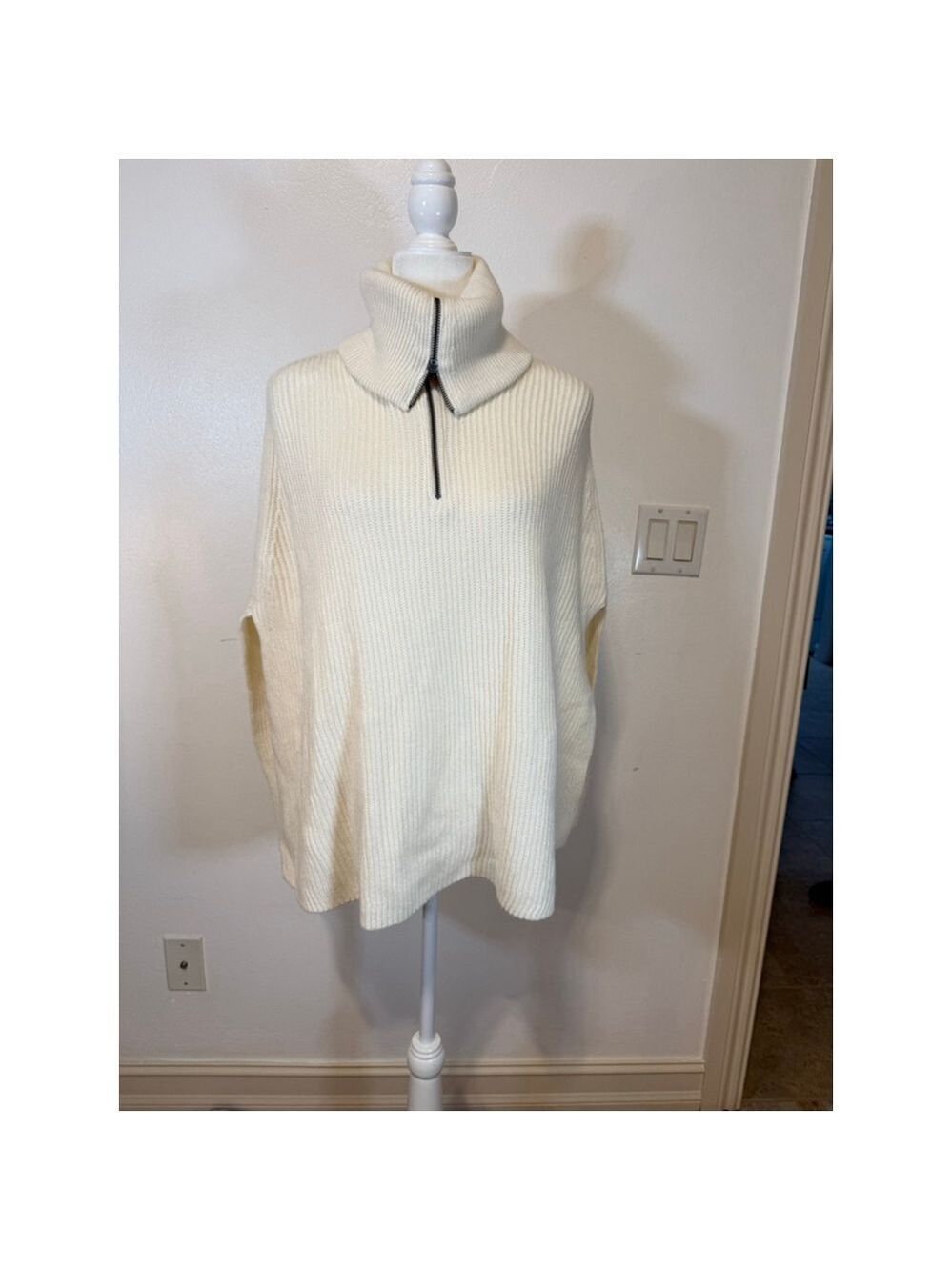 J.Jill Cream Ribbed Cowl Neck Sweater Cape S, M, L XL one size fits most.